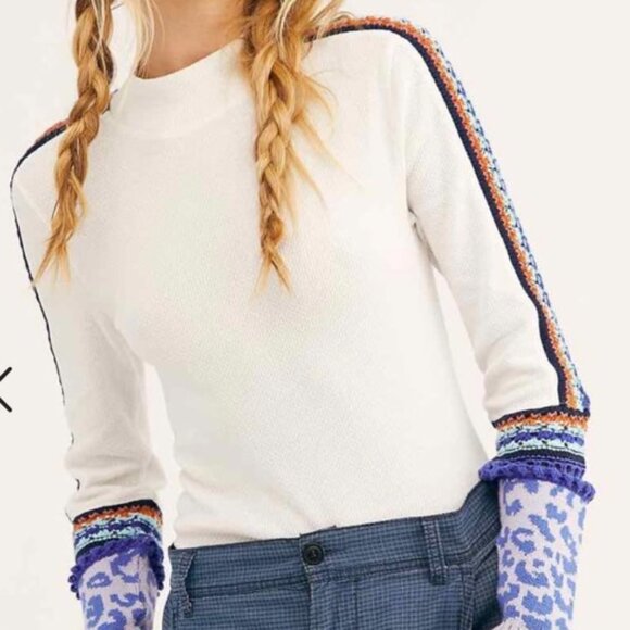 Free People Women Mock Neck Switch It Up Thermal Sweater, Ivory Medium - Picture 3 of 15